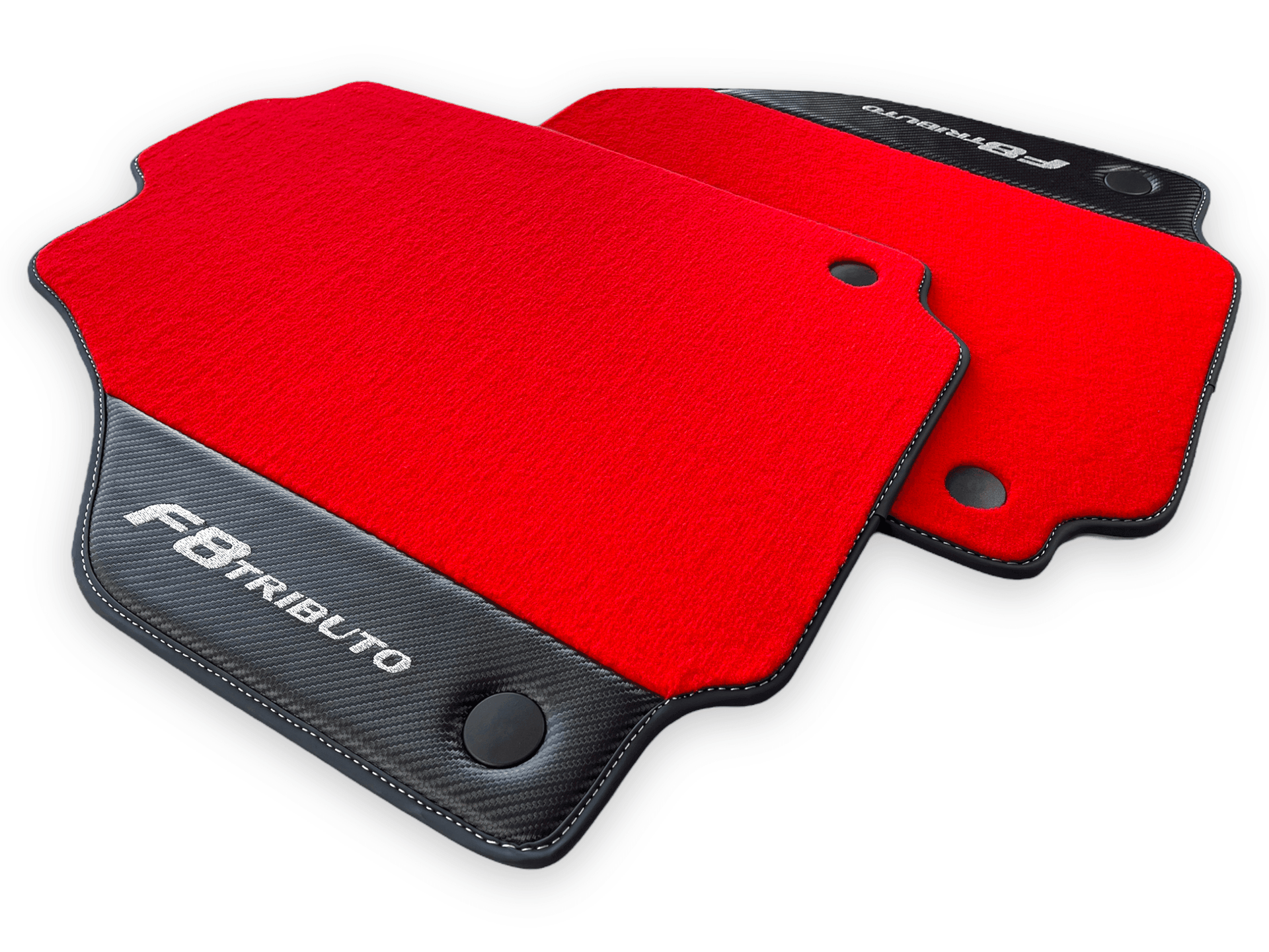 Red Floor Mats For Ferrari F8 Tributo 2019-2022 With Carbon Leather - AutoWin
