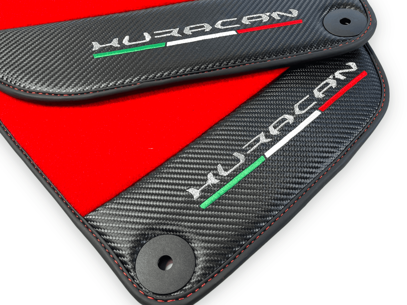 Red Floor Mats for Lamborghini Huracan With Carbon Fiber Leather - AutoWin