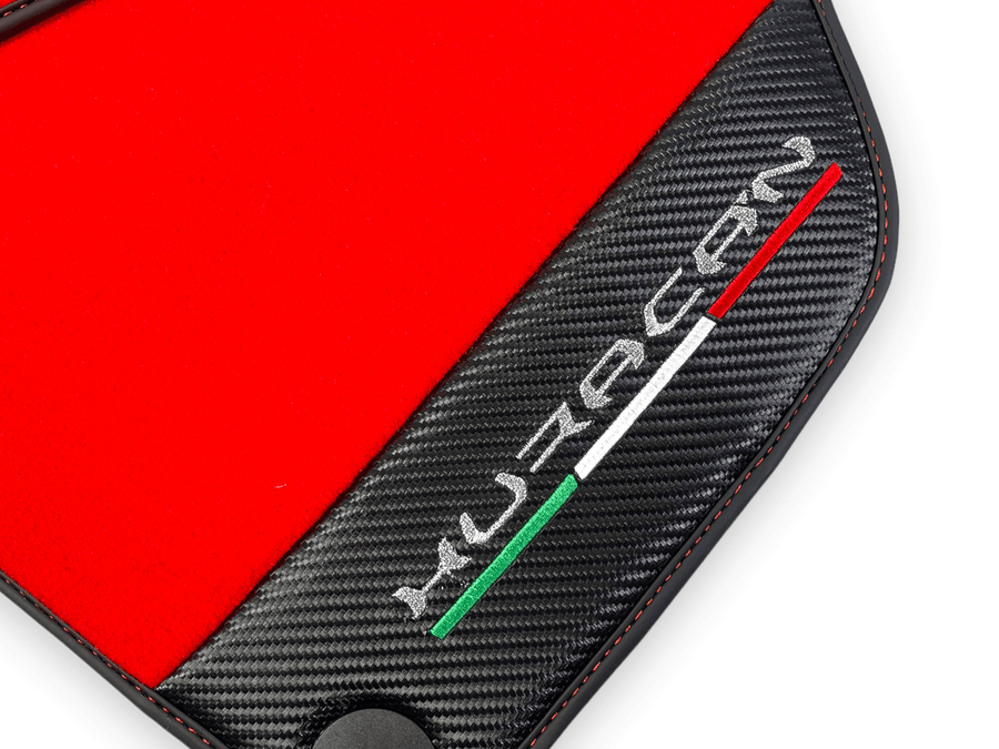Red Floor Mats for Lamborghini Huracan With Carbon Fiber Leather - AutoWin