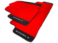 Red Floor Mats For Tesla Model 3 With Alcantara Leather - AutoWin