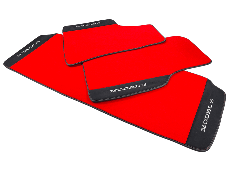 Red Floor Mats For Tesla Model S With Alcantara Leather - AutoWin
