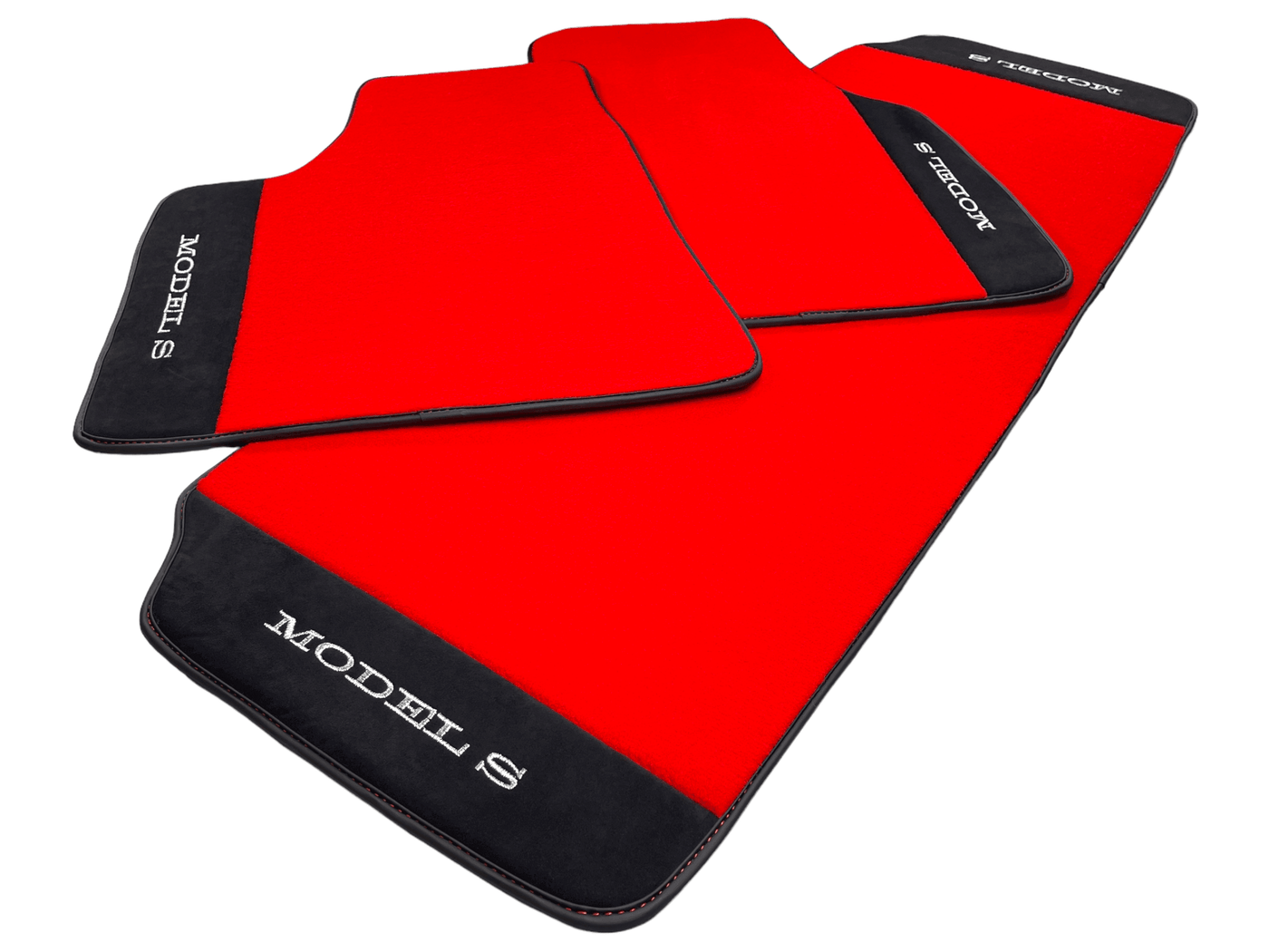 Red Floor Mats For Tesla Model S With Alcantara Leather - AutoWin